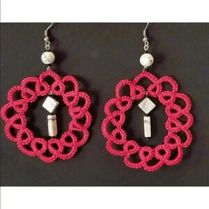 2/$30 Red Tatting Lace, Glass Beads, Stones